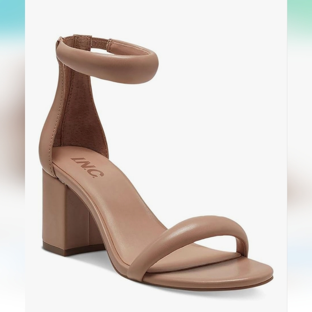 INC Womens "Sassia" Faux Leather Ankle Strap Block Heel